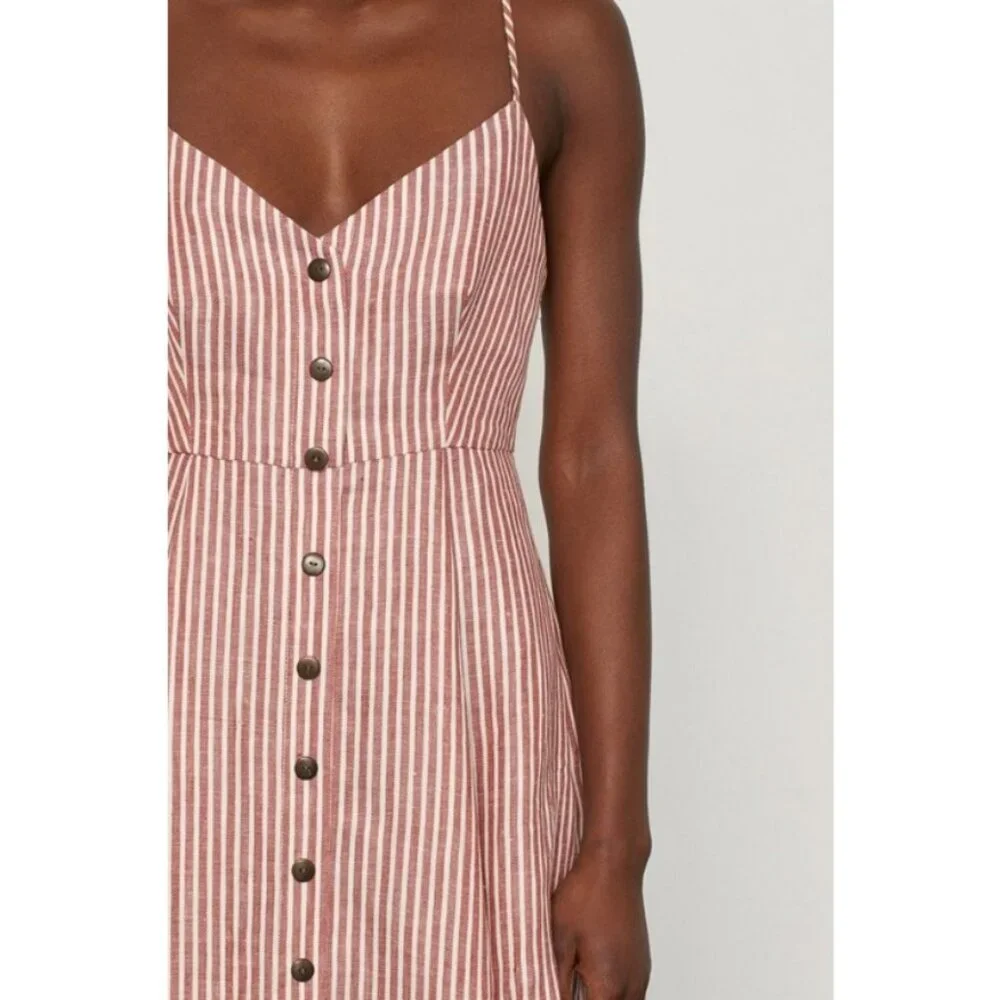 💕MARA HOFFMAN💕 Morgan Striped Linen Dress ~ Rust Stripe 6 NWOT - Picture 4 of 16